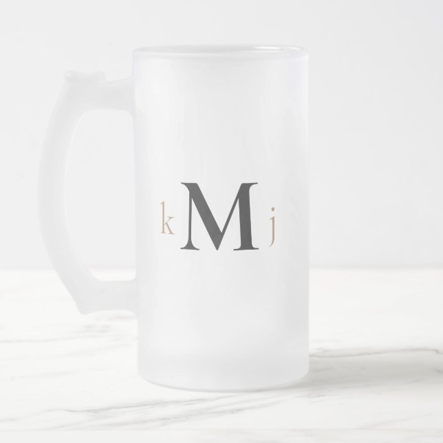 Gold & Black Monogram Wedding Mattglas Bierglas (Links)