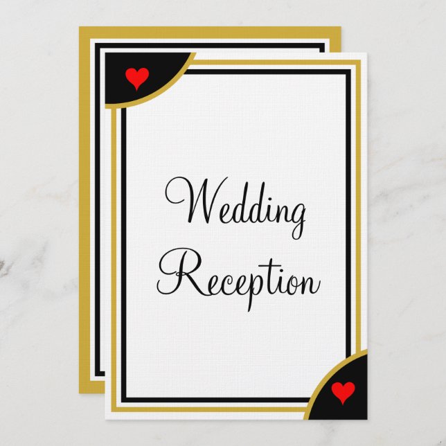 Gold Black Monogram Wedding Reception Hearts Einladung (Vorne/Hinten)