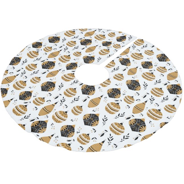 Gold Black Nordic Christmas Tree Bulbs Muster Polyester Weihnachtsbaumdecke (Schrägansicht)