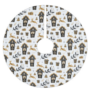Gold Black Nordic Rentier House Weihnachten  Polyester Weihnachtsbaumdecke