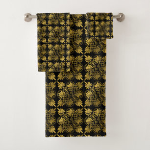 Gold Black Old Greece Meander Muster Badhandtuch Set