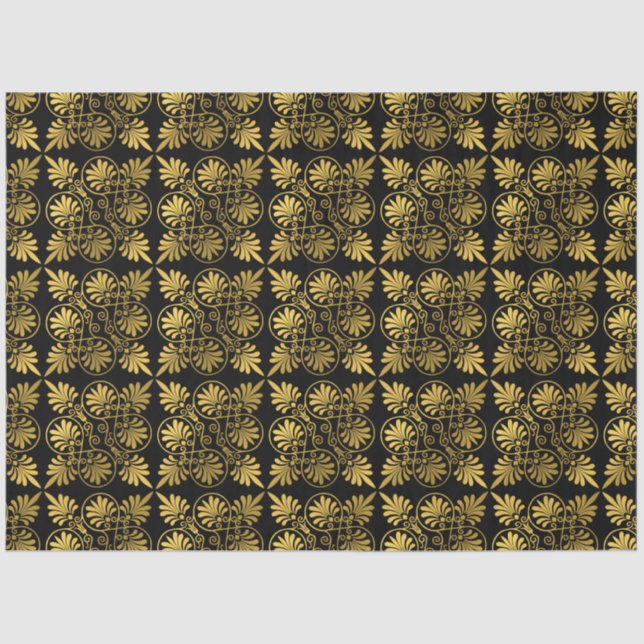 Gold Black Old Greece Meander Muster Seidenpapier (Vorderseite)