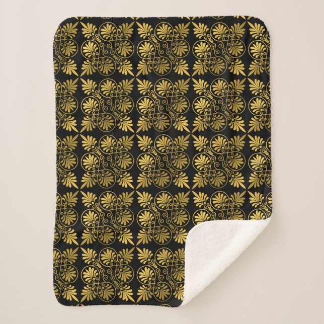 Gold Black Old Greece Meander Muster Sherpadecke (Vorderseite)