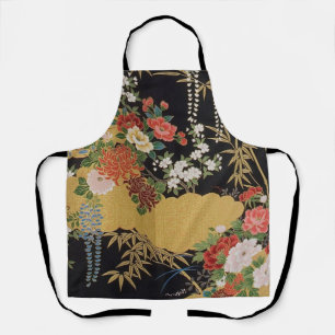 Gold Black Oriental Japanisch Kimono Floral Kitche Schürze