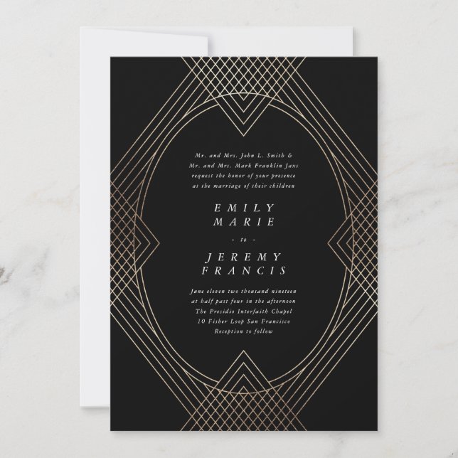 Gold Black Oval Geometric Simple Modern Gatsby Einladung (Vorderseite)