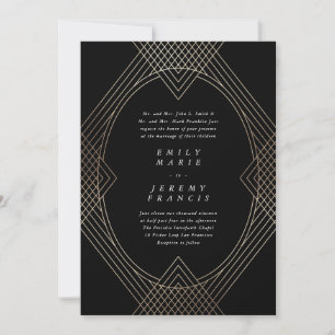 Gold Black Oval Geometric Simple Modern Gatsby Einladung