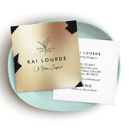 Gold Black Painted Abstrakt Leaf Branch Square Bu Quadratische Visitenkarte