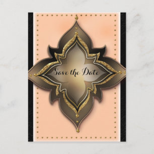 Gold Black & Peach Exotic Blume Save the Date Ankündigungspostkarte