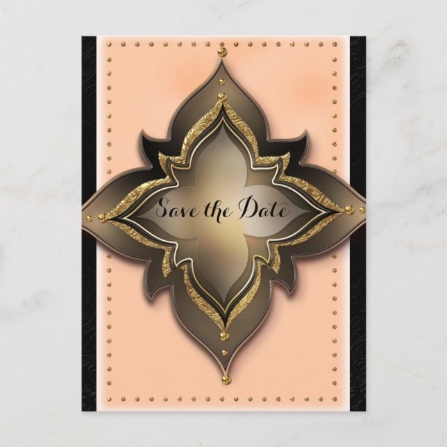 Gold Black & Peach Exotic Blume Save the Date Ankündigungspostkarte (Vorderseite)