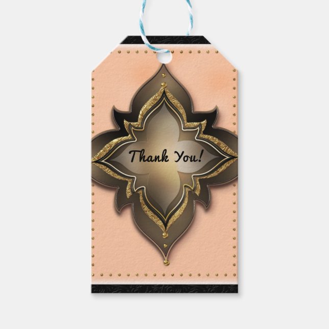 Gold Black & Peach Exotic Chic Blume Gastgeschenk Geschenkanhänger (Vorderseite)