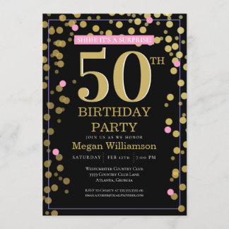 Gold Black Pink Überraschung 50. Geburtstag Einladung