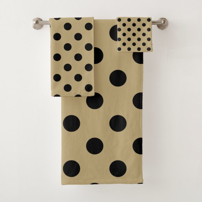 Gold & Black Polka Dots Dot Badhandtuch Set (Insitu)