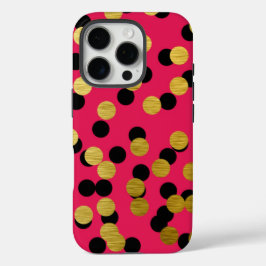 Gold & Black Polka Punkte auf Hot Pink iPhone 16 Pro Hülle