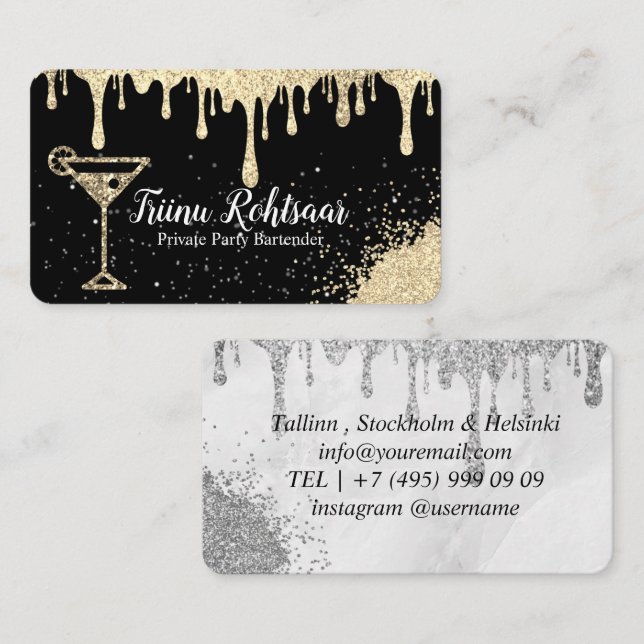 Gold Black Private Party Barkeeper Business Card Visitenkarte (Vorne/Hinten)