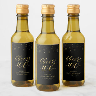 Gold & Black Prost 100 Jahre 100. Geburtstagsfeier Weinetikett