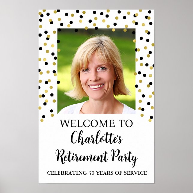 Gold Black Retirement Party Custom 12x18 Foto Poster (Vorne)