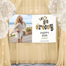 Gold Black Retro Groovy 60th Birthday Photo Banner