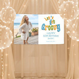 Gold Black Retro Groovy 60th Birthday Photo Banner