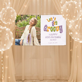 Gold Black Retro Groovy 60th Birthday Photo Banner