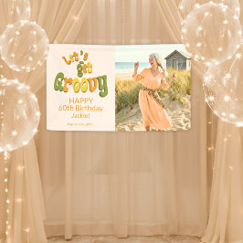 Gold Black Retro Groovy 60th Birthday Photo Banner