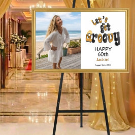 Gold Black Retro Groovy 60th Birthday Photo Poster