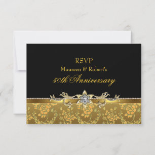 Gold & Black Rose 50. Jubiläums-RSVP RSVP Karte