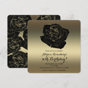 Gold & Black Rose Elegante Klassische Geburtstagsf Einladung