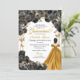 Gold Black Rose Schmetterling Glitzer Quinceañera Einladung
