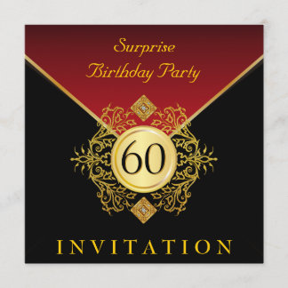 Gold Black Royal Red 60. Geburtstagsüberraschung P Einladung