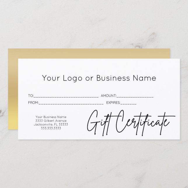 Gold Black Script Logo Geschenkgutschein (Vorne/Hinten)