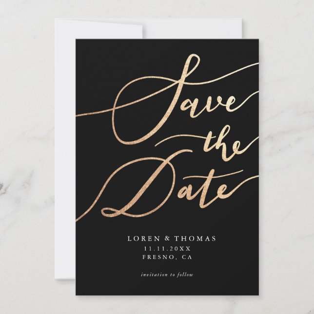 Gold Black Script Typografie Save the Date (Vorderseite)