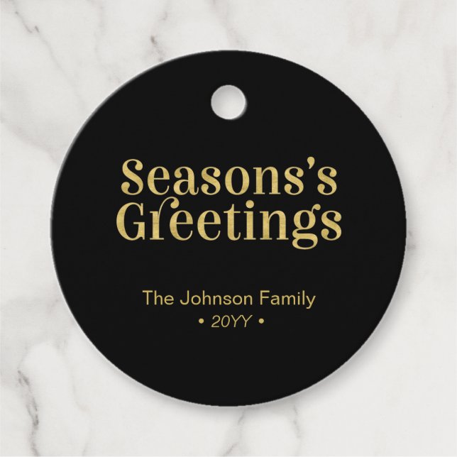Gold & Black Seasons Gruß Weihnachtsfeiertag Geschenkanhänger (Vorderseite)