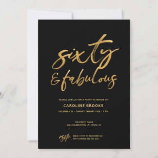 Gold Black Sechzigster 60. Geburtstag Einladung