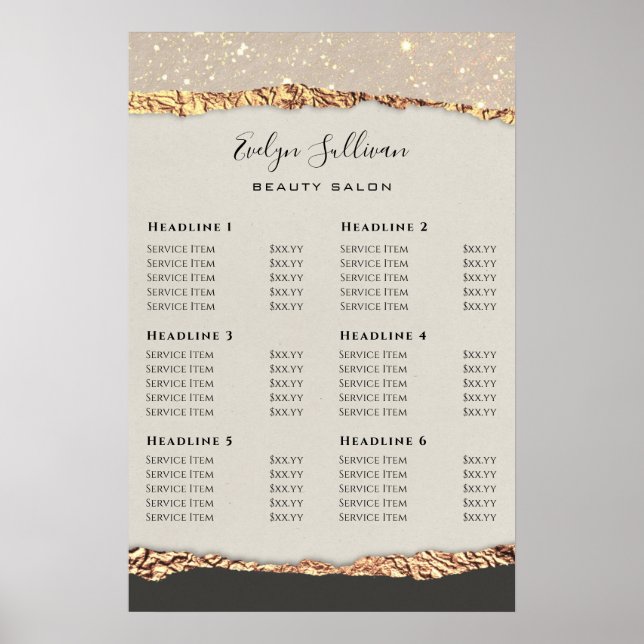 Gold Black Shimmer Paper Price List Poster (Vorne)