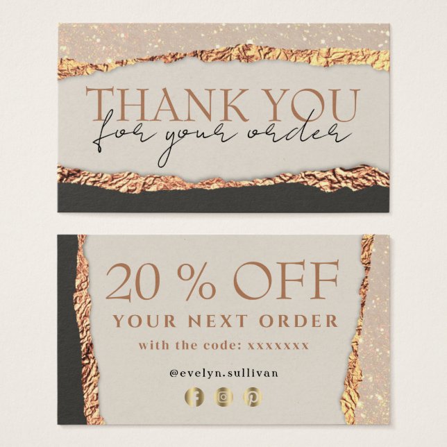 Gold Black Shimmer Papier Dank Discount Card (Vorne & Hinten)