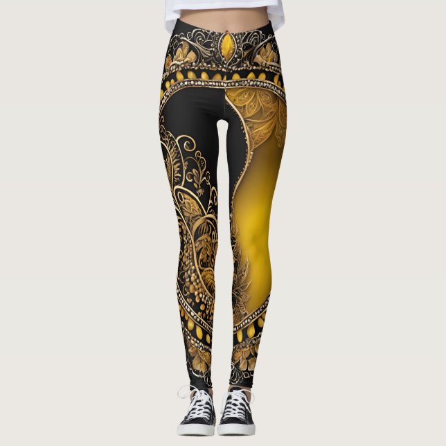 Gold & Black Shiny Pearl Baby AI Art Leggings (Vorderseite)