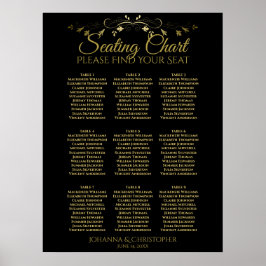 Gold & Black Simple 9 Table Seating Chart Poster