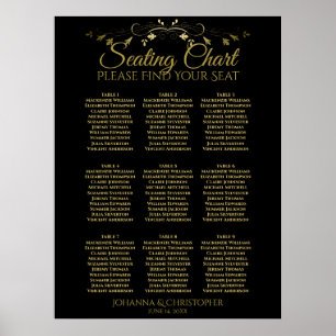 Gold & Black Simple 9 Table Seating Chart Poster