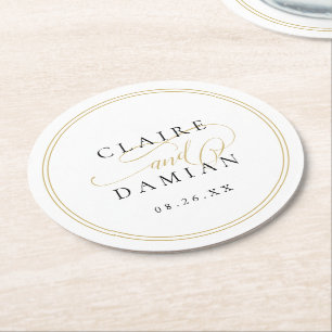 Gold Black Simple Elegance Romantische Script Hoch Runder Pappuntersetzer