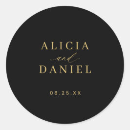 Gold black simple minimalist elegant wedding runder aufkleber