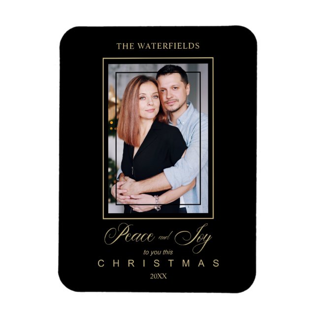Gold Black Simple Modern Christmas Foto Family Magnet (Vertikal)