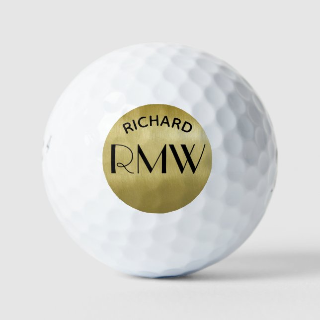 Gold Black Simple Modern Monogram Golfball (Vorderseite)