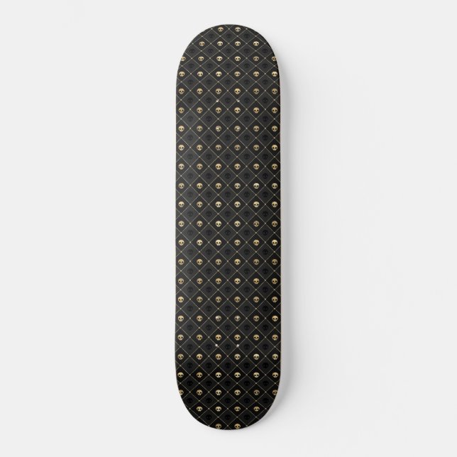 Gold Black Skull Diamonds Muster 2 Skateboard (Vorderseite)