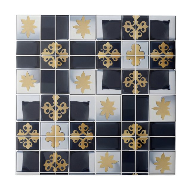 Gold Black Small Tile Pattern Fliese (Vorderseite)