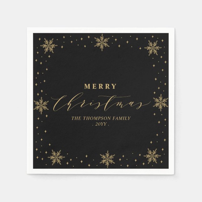 Gold & Black Snowflake Christmas Holiday Party Serviette (Vorderseite)