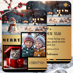 Gold Black Snowman Foto Christmas Feiertagskarte