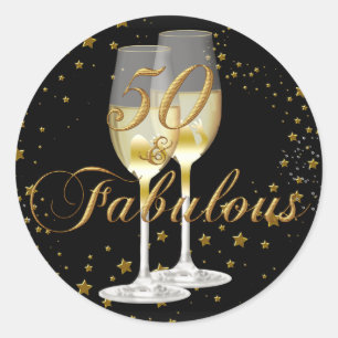 Gold Black Sparkle 50 & Fabulous Birthday Sticker