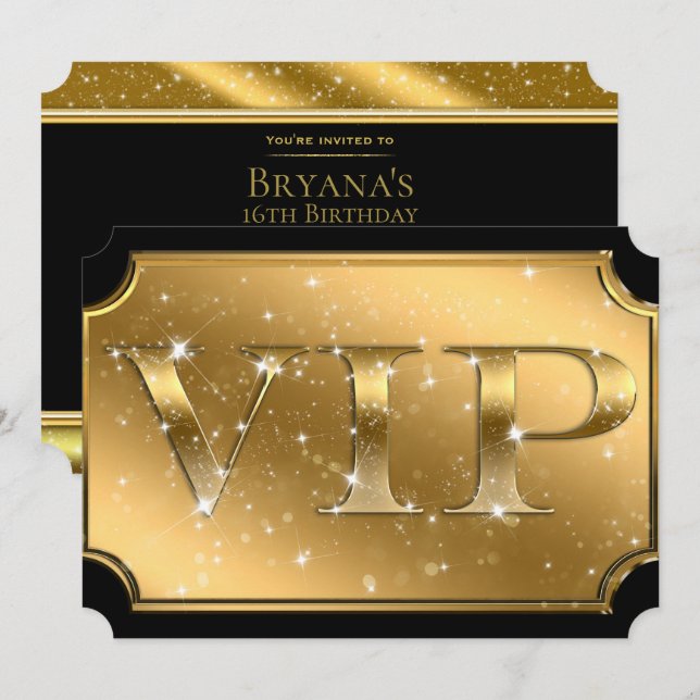 Gold & Black Sparkle Glam VIP Party Event Ticket Einladung (Vorne/Hinten)
