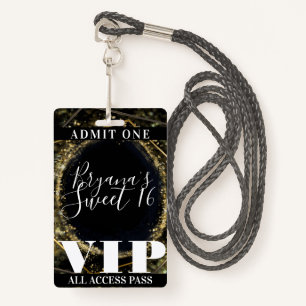 Gold Black Sparkling Lights Glam Sweet 16 VIP Pass Ausweis