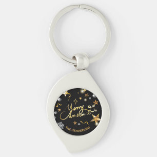 Gold Black Stars Custom Frohe Weihnachten Schlüsselanhänger